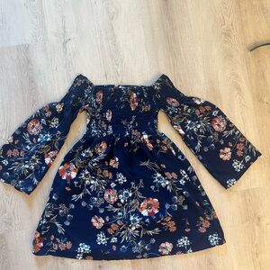 Floral Bell Sleeve Flowy Cocktail Off The Soulder Mini Dress